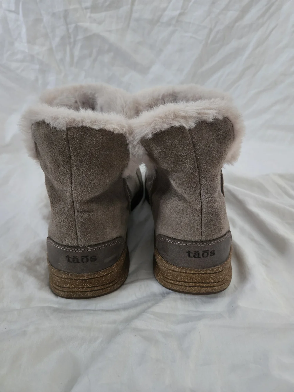 Taos Footwear Taupe Suede Faux-Fur Cuff Ankle Boots